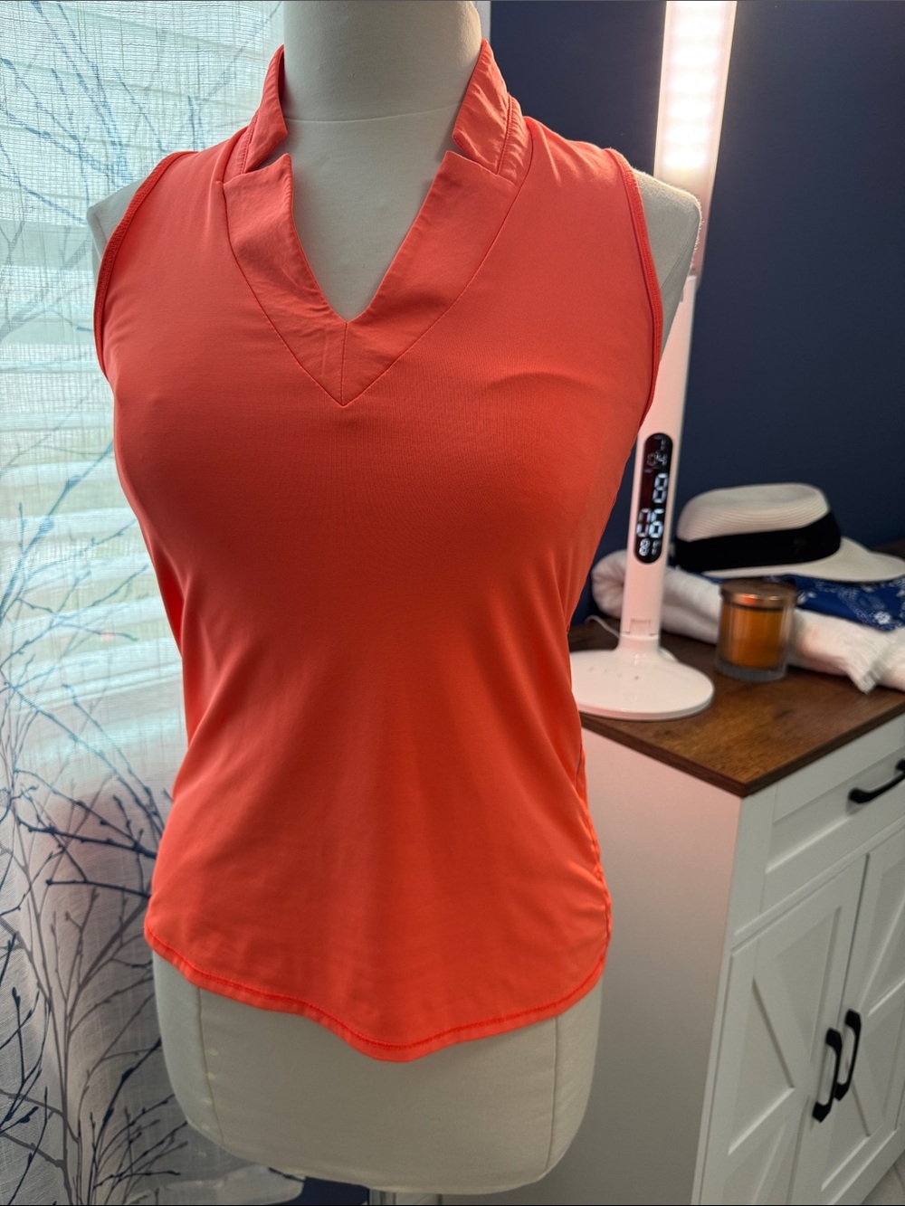 Lucky in Love- Women's Sleeveless V-Neck Top - Coral